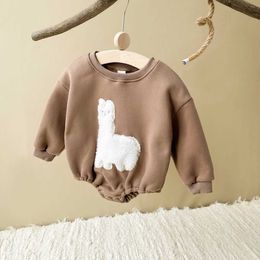 Rompers 2024 Ins Baby Girls Clothing Wool Animal Hoodie Baby Boys Preschool Clothing Warm Baby jumpsuit Autumn and WinterL2405