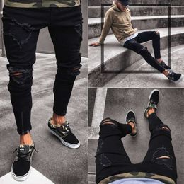 Jeans new black hole elastic zipper men's Slim-fit pants trend M513 46