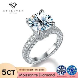 Wedding Rings Stylever Luxury Real 5CT Magnesia Diamond Womens Card Ring 925 Sterling Silver Engagement Exquisite Jewelry Q240511