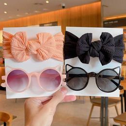 LZVS Hair Accessories 2 pieces/set new childrens cute colorful soft bow wide hair cat ear sunglasses for boys and girls wearing accessories d240513