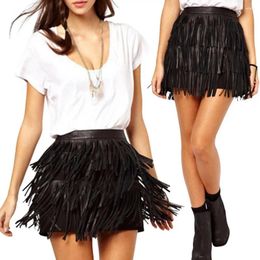 Skirts Tassel Women Skirt Punk Style Multi Tassels Mini Clubwear Dress Up High Waist Back Zipper Girl Clothes