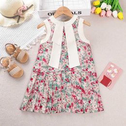 Girl's Dresses Bear Leader Flower Baby Dress Sleeveless Summer Princess Party Dress Crew Neckline Toddler Girl Sun Dress Childrens ClothingL240513