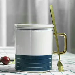 Mugs Creative Golden Handle Nordic Minimalist Coffee Cup Ceramic Mug With Lid Spoon