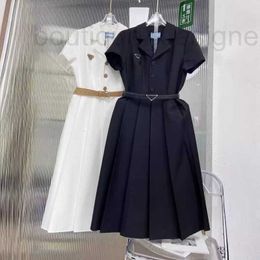 Basic & Casual Dresses designer brand New Short Sleeved Shirt Spliced with Hundred Pleated Long Skirt Waist Closing Dress Belt Skirt Z0H0