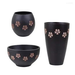 Bowls Creative Japanese Bowl Wood Salad Household Cherry Blossom Lacquers Wooden Water Cup Big Belly