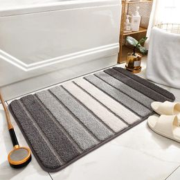 Carpets Simple Striped Microfibre Bath Mat Absorbent Quick Dry Foot Super Soft Flocked Blanket TPR Anti-Slip Entrance