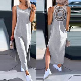 Casual Dresses Sexy Backless Sleeveless Solid Midi Dress Women 2024 Summer White Lace Long For Robe Femme