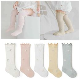 Kids Socks 4 pairs of soft and cute childrens knee high socks baby boys and girls cotton mesh breathable soft socks newborn long socks set 0-3Y d240513