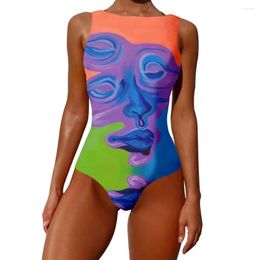 Women's Swimwear SOJINM One-piece Swimsuit Women Abstract Print Monokini Patchwork 2024 Summer O-neck Sexy Beach Bathing Suit
