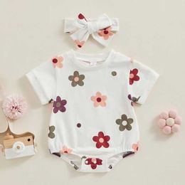 Rompers Princess baby girl summer jumpsuit printed short sleeved jumpsuit with bow cute baby bodysuitL2405