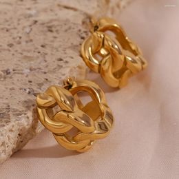 Hoop Earrings 2024 18K Gold Plated Stainless Steel Hollow Cuban Chain Texture Bold Chunky For Women Aros Mujer