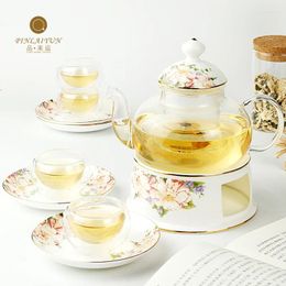 Teaware Sets 14pieces Thickened Glass Tea Set Creative Bone China Flower Pot Cup Heat-resistant Philtre Kungfu