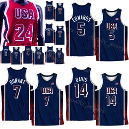 Stampato 24 25 US 9 Tyrese Haliburton Jersey Basket degli Stati Uniti 5 Anthony Edwards 7 Kevin Durant 15 Devin Booker 10 Jayson Tatum 12 Jrue Holiday 11 Joel Embiid