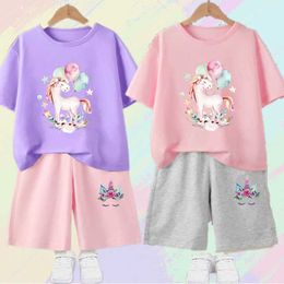 Clothing Sets Girls clothing set fashion set summer Tshirtshorts childrens track and field clothing teenagers and childrens sports clothing set ages 314L240