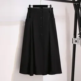 Skirts 150Kg Large Size Women's Spring Loose High Waist A-Line Skirt 5XL 6XL 2XL 3XL Solid Button Elastic Long Black