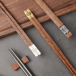 Chopsticks Unlacquered And Wax-Free Wenge Wood With Metal Head For Home El Use