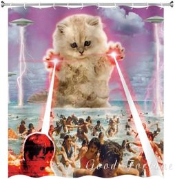 Shower Curtains Interesting Alien Kittens Beach-catching Human Waterproof Polyester Fabric Bathroom Decorative