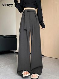 Women's Pants Solid Lace Up Women High Waisted Full Length Autumn Wide Leg Loose Pant Fashion Pleated Designer Thicken Suit Trousers