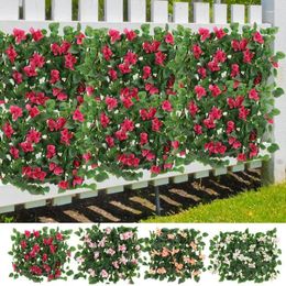 Decorative Flowers Artificial Hedge Green Leaf Fence Panels Faux Privacy Screen For Home Outdoor Garden Balcony Decoration Fake Lawn Plants