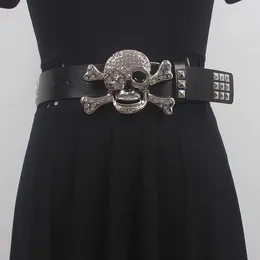 Belts Women's Runway Fashion PU Leather Skull Punk Cummerbunds Female Dress Corsets Waistband Decoration Wide Belt R395