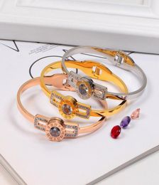 luxury Bangle Female Inlaid Coloured diamond Stainless Steel Couple Bracelet Fashion 18K Gilded Roman numerals Jewellery Gift men04492150