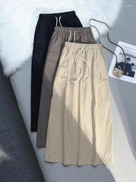 Skirts Mini Slim Split Work Women High Waist Vintage Chic A-line Sexy Casual Drawstring Pockets Skirt All-match Simple Summer