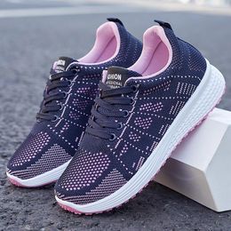 Casual Shoes Lace-up Women Fashion Breathable Walking Mesh Flat Sneakers Gym Vulcanised White Female Footwear
