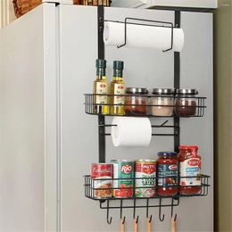 Hooks Metal Fridge Spice Rack Kitchen Space Saver Shelf W/ Paper Holder &