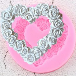 Baking Moulds Heart Shaped Rose Wreath Silicone Moulds DIY Wedding Fondant Cake Decorating Tools Cupcake Topper Candy Chocolate Gumpaste