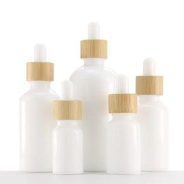 White Porcelain Glass Essential Oil Bottles Skin Care Serum Dropper Bottle with Bamboo Pipette 10ml 15ml 20ml 30ml 50ml 100ml Qbuxs Avlvs