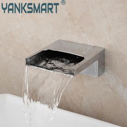 Bathroom Sink Faucets Wall Mounted Outlet Brass Chrome Polished Waterfall Bathtub Shower Faucet Only
