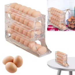 Kitchen Storage 4 Layer Automatic Rolling Egg Dispenser Container Space Saving Box Plastic Tray For Refrigerator Accessories