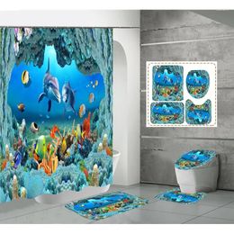 Shower Curtains Seaworld Thickened Bathroom Curtain Four-piece Set Toilet Dry Waterproof Hanging Kit Home Decor.