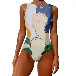 Women's Swimwear One-piece Swimsuit Women Abstract Printing Monokini Patchwork 2024 Summer O-neck Sexy Beach Bathing Suit SOJINM