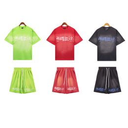 Summer Sets Shorts T-shirt Men Women Vintage Letters Printing Short Sleeve T Shirt