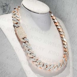 Iced Out Two Tone Vvs Necklace Sterling Sier And Rose Gold Plated Big Huge 18Mm Cuban Link Moissanite Chain