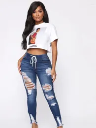 Women's Jeans Women Clothing For Spring 2024 High Waisted Denim Pencil Pants Vintage Y2K Streetwear Blue Sexy Skinny Strech Ripped