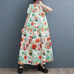 Party Dresses Korea Japanese Style Stand Collar Patchwork Print Floral Chic Loose Summer Blouse Dress Street Fashion Women Casual Long