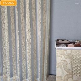 Curtain Gilded Retro Stripe Gold Jacquard Window Curtains For Living Room Bedroom French Balcony Customised White Tulle