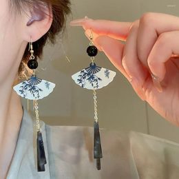Dangle Earrings Chinese Style Fan Shell Pendent Long Tassel Cheongsam National For Women Jewellery Gift 2024