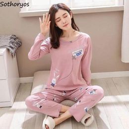 Women's Sleepwear Pajama Sets Women O-neck Long Sleeve Womens Soft Comfortable Elegant Leisure Loose Printed Cartoon Student High Quality