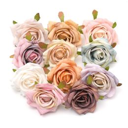 Decorative Flowers 10pcs 6cm-7cm Artificial Rose Of Silk Flower Heads For Wedding Decoration DIY Wreath Gift Box Scrapbooking Craft Fake