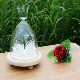 Decorative Figurines Crown Top Glass Dome Vase Home Transparent Cover Log Base Wedding Live Prop DIY Friend Favour Gift