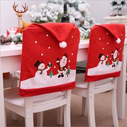 Chair Covers 2024 Christmas Cover Classic Santa Claus Snowman Print Dining Cap With Pom Year Party Supplies Xmas 60x50cm