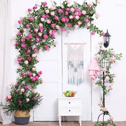Decorative Flowers 180cm Artificial Vine Fake Rose Peony Rattan Silk Flores Branch Wall Hanging Garland Background Home Party Wedding Decor