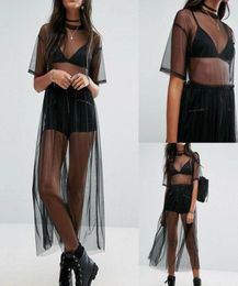 Sarongs Women See Through Bikini Cover Up Gauze Mesh Midi Dress Sheer Maxi Tulle Lace Long Beach Females Sexy Suit Sarongs4861670