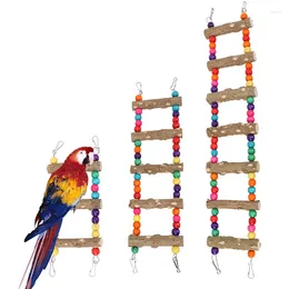Other Bird Supplies 3/5/7 Ladder Birds Pet Parrot Ladders Climbing Toy Natural Wood Hanging Colorful Ball For Conures Parakeets Cockatiels