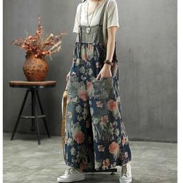 Women's Jumpsuits Rompers Denim Jumpsuits for Women Korean Style Vintage Playsuits Loose Trousers Oversized Overalls for Women Clothes Wide Leg Pants Y240510GQFY