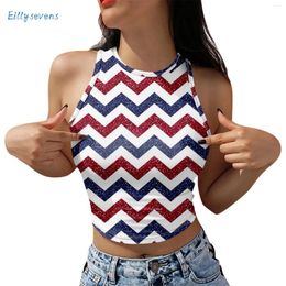 Women's Tanks Crop Tank Tops For Women Casual Summer Sleeveless Fashion Round Neck Independence Day Printed Slim Fit Vest Shirts