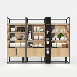 Decorative Plates Tea Display Cabinet Ware Porcelain And Light Combination Rack Simple Space